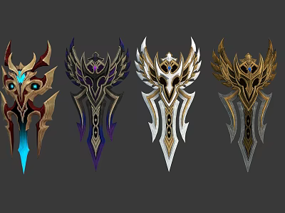 Ornate Fantasy Decorative Shields With Intricate Patterns And Vibrant Color Schemes 3d model