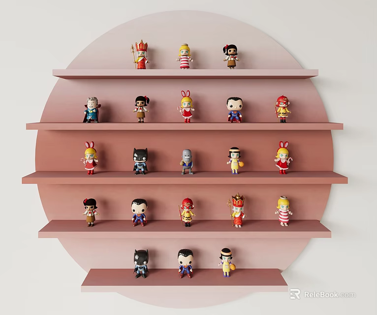 Decorative Figure Cabinet With Multiple Shelves Displaying Various Character Figurines 3d model