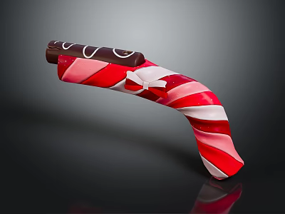 Festive Red And White Striped Candy Cane With Chocolate Top And White Bow Decoration 3d model