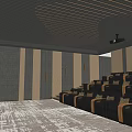 Modern Cinema Interior With Large Projection Screen Comfortable Leather Seats And Striped Ceiling Lighting 3d model