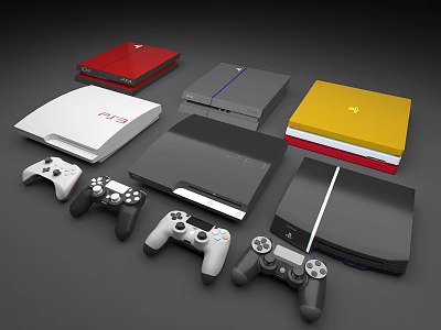 Colorful Various Style Entertainment Electronics Game Consoles With Controllers And Different Designs 3d model