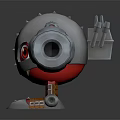 Cartoon Robot Character With Red Eyes Mechanical Arms And Gray Body