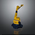Yellow Industrial Robot Arm With Blue Base And Mechanical Structure Design 3d model