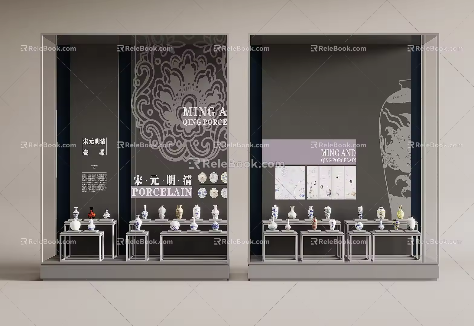 Modern Exhibition Hall Display Cabinet Display Tools Porcelain Bottle 3d model