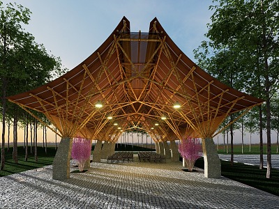 Special-Shaped Landscape Corridor Homestay Bamboo Weaving Long Pavilion Structure Ecological Village model