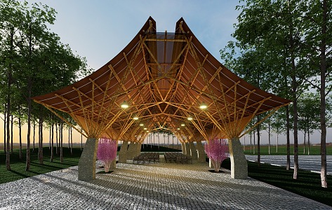 Special-Shaped Landscape Corridor Homestay Bamboo Weaving Long Pavilion Structure Ecological Village 3d model