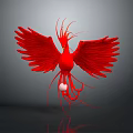 Red Phoenix With Spread Wings And Feathers Holding White Orb On Gray Background 3d model
