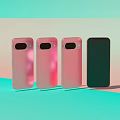 Four Modern Smartphones In Pink And White With Interactive Display Interfaces 3d model