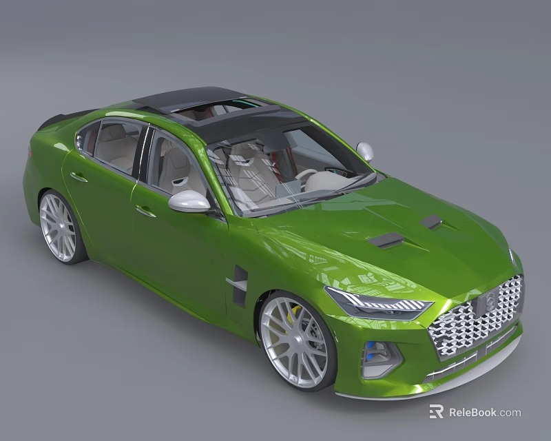 Green Modern Sedan Car With Sunroof Sleek Exterior And Distinctive Front Grille 3d model 