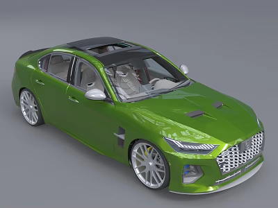 Green Modern Sedan Car With Sunroof Sleek Exterior And Distinctive Front Grille 3d model