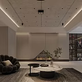 Modern Entertainment Room With Treadmill Arcade Cabinet Sofa Coffee Table And Decorative Painting