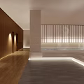 Modern SPA Sauna Interior With Wooden Walls Pool And Ambient Lighting