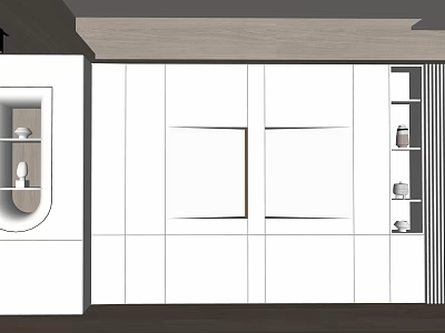 Modern Sofa Background Wall Design With White Panels And Display Shelves 3d model