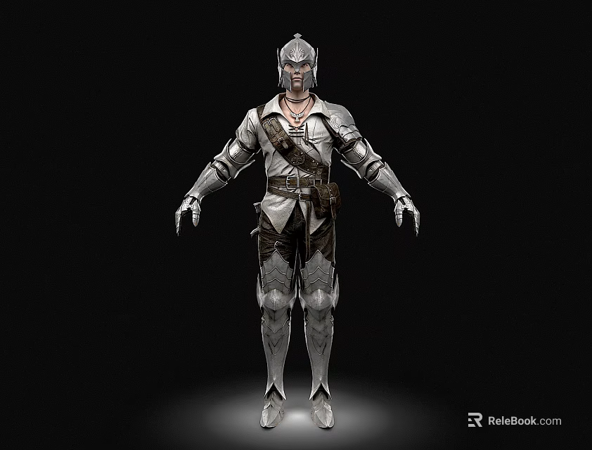 Man in Medieval Armor 3D Model with Standing Pose and Metallic Details 3d model 