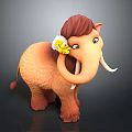 Cartoon Mammoth Character With Brown Fur Yellow Flower And White Tusks