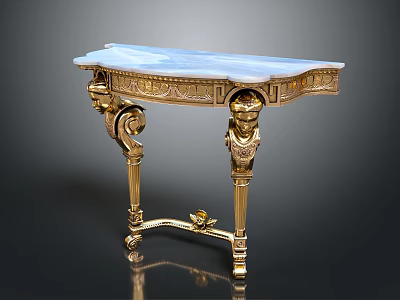 Elegant Console Table With White Marble Top And Ornate Golden Carved Legs Design 3d model
