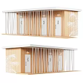 Wooden Public Restroom Stalls With White Slats Palm Leaf Patterns Stall Doors And Gender Symbols