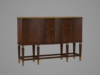 Classic Dark Wood Sideboard With Three Doors Gold Handles And Slender Legs 3d model