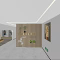 Modern Office Corridor Interior With Wooden Partition Wall Recessed Lighting Plants And Decorative Painting