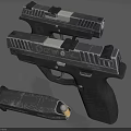 Black And Silver Modern Pistols With Detachable Magazine And Metallic Finish