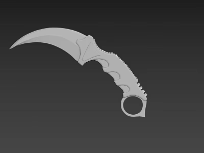Tactical Karambit Knife Design With Curved Blade Textured Handle And Ring 3d model