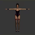 Woman In Purple Corset Red Garters Fishnet Stockings And High Heels Posing With Arms Outstretched