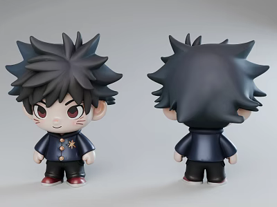 Cartoon Q version of the spell back to war fu black Hui hand do little people 3d model