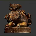 Traditional Chinese Mythical Beast Statue With Intricate Carvings On Decorative Base