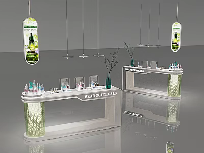 Modern Beautyplus Showcase Shelves With Illuminated Design Cosmetic Bottles And Green Plant Decoration 3d model
