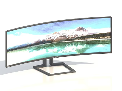 Philips Curved Computer Monitor With Large Screen Mountain Lake Landscape Display And Stable Stand 3d model