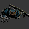 Fantasy Warrior Character in Blue Gold Armor Holding Spiked Mace with Cloak Standing Pose