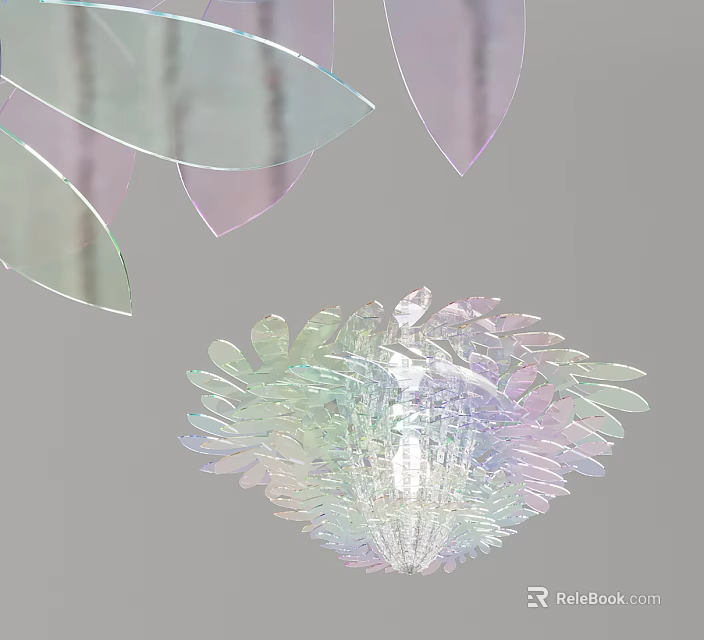Modern Artistic Chandelier With Iridescent Leaf Shaped Transparent Design For Home Decor 3d model 