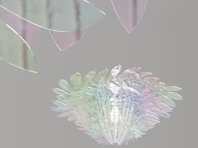 Modern Artistic Chandelier With Iridescent Leaf Shaped Transparent Design For Home Decor 3d model