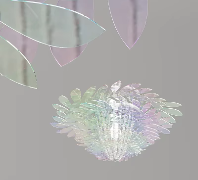 Modern Artistic Chandelier With Iridescent Leaf Shaped Transparent Design For Home Decor 3d model