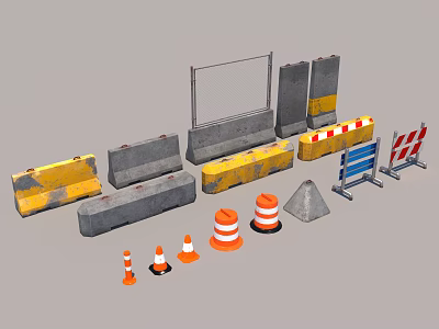 Road Construction Safety Equipment With Traffic Cones Barriers And Warning Signs 3d model