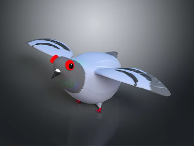Flying Animal Gray White Pigeon Red Eyes Black Striped Wings Spreading Against Gray Gradient Background 3d model