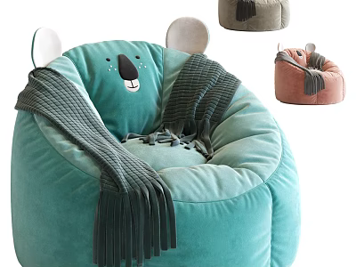 Adorable Bear Shaped Teal Bean Bag Chair With Cozy Scarf And Gray Pink Variants 3d model