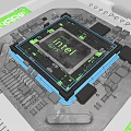 Intel Processor Chip With Green Lighting And Detailed Circuit Board Design