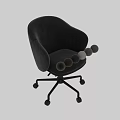Gray Upholstered Office Chair With Armrests Black Base And Modern Design
