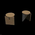 Modern Stools With Round Wooden Seat And Angular Metal Frame Design 3d model