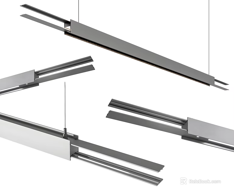 Modern Linear Chandelier With Sleek Metal Structure For Contemporary Living Room Spaces 3d model 