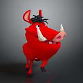 Cartoon Red Boar Character With White Tusks Black Mane And Smiling Expression