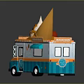 Colorful Orange Blue Ice Cream Truck With Giant Cone On Roof