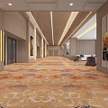 Elegant Hotel Corridor With Colorful Patterned Carpet Modern Wall Decorations Soft Lighting And Comfortable Sofa 3d model
