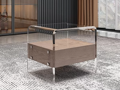 Modern Bedside Table With Wooden Surface Drawers And Transparent Acrylic Frame 3d model