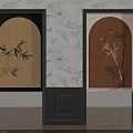Modern Interior Design With Arched Doorways Bamboo Decorations Floral Wallpaper And Wooden Flooring