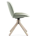 Light Green Fabric Dining Chair With Wooden Tripod Base And Vertical Stripe Texture