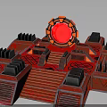 Red Geometric Architectural Structure With Central Red Sphere Symmetrical Steps And Black Accents 3d model