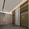 Modern Elevator Lobby Interior Design With Wooden Walls And Recessed Lighting