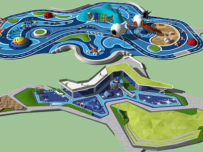 Children's Play Area With Water Pools Slides Sandpit Colorful Surfaces And Interactive Structures 3d model